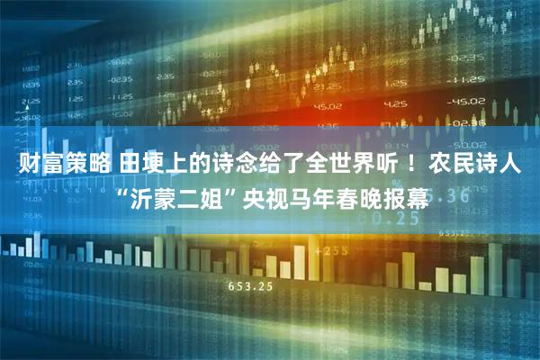 财富策略 田埂上的诗念给了全世界听 ！农民诗人“沂蒙二姐”央视马年春晚报幕